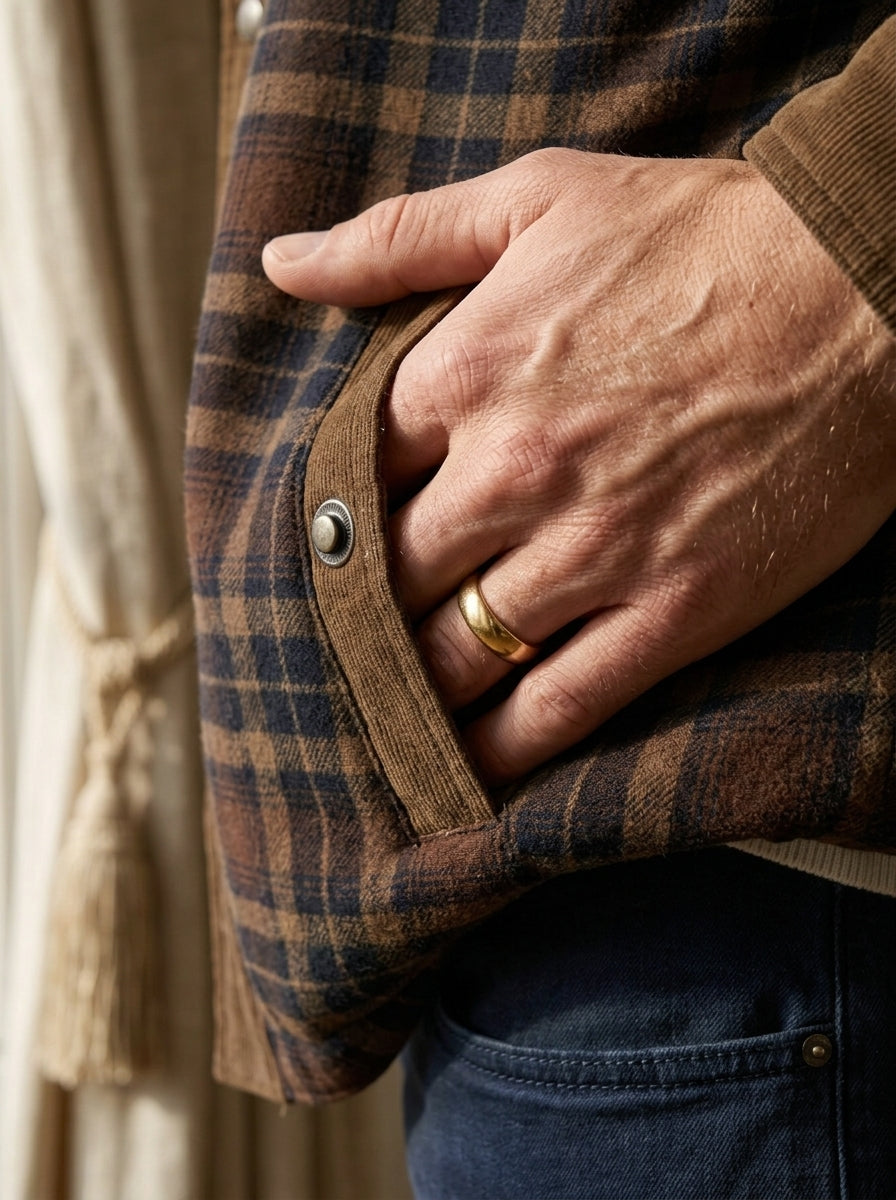 Chaqueta con corderito a cuadros Dark brown