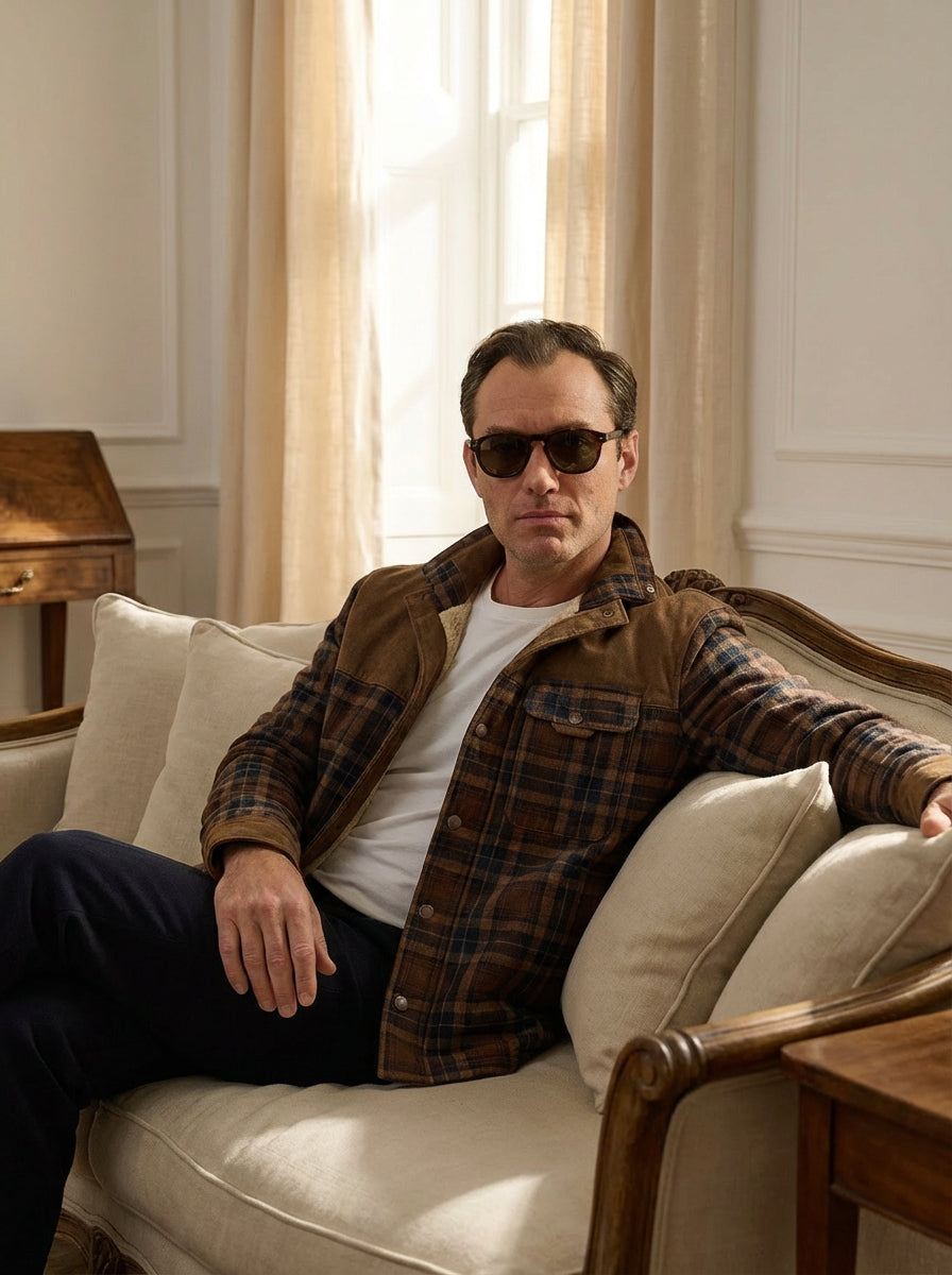 Chaqueta con corderito a cuadros Dark brown