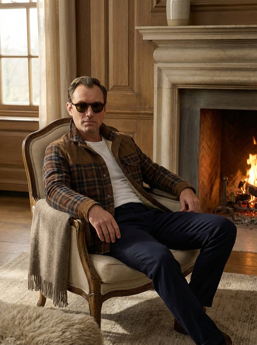 Chaqueta con corderito a cuadros Dark brown