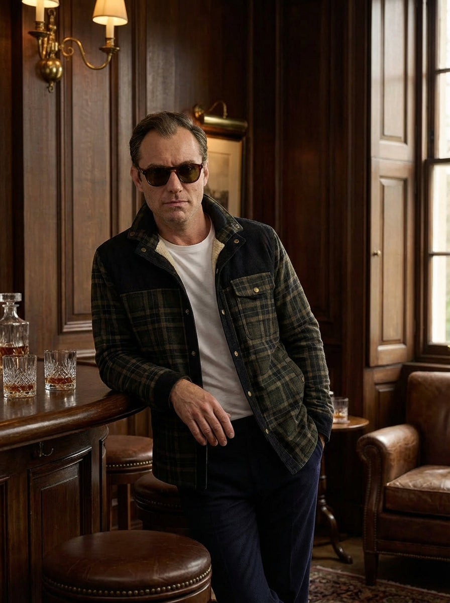 Chaqueta con corderito a cuadros Dark brown