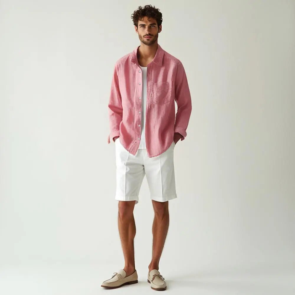 Camisa de lino Manga Larga Rosada GOAT London
