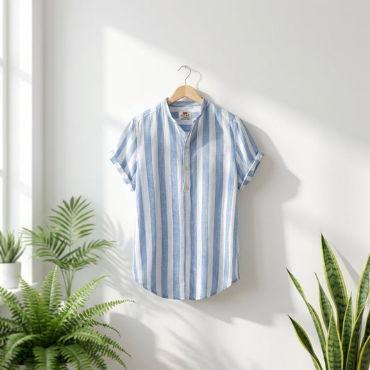 Camisa de lino Manga corta a rayas