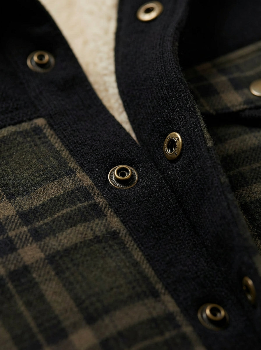 Chaqueta con corderito a cuadros Dark brown