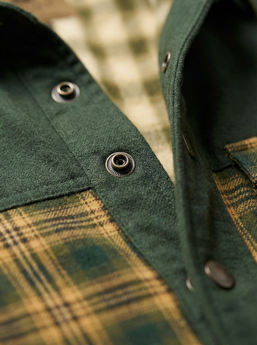 Chaqueta con corderito a cuadros Dark brown