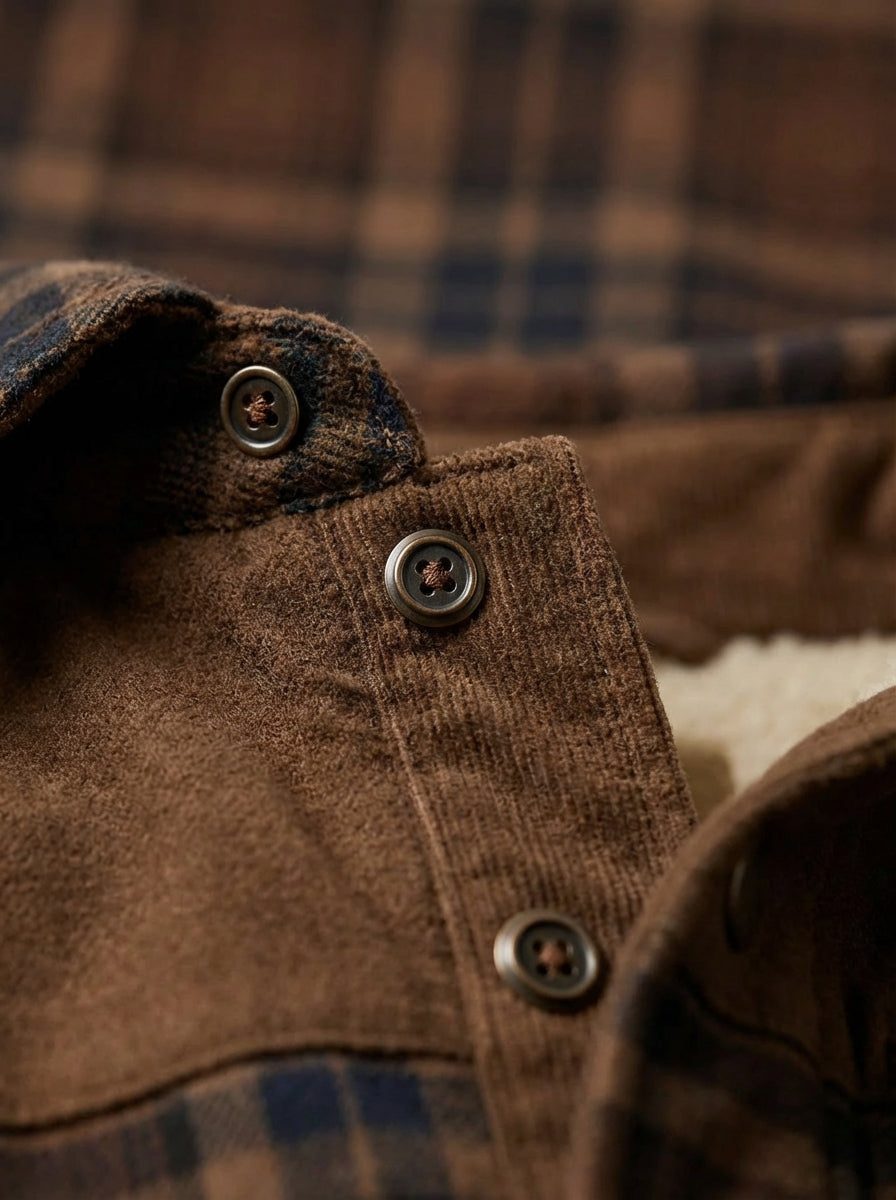 Chaqueta con corderito a cuadros Dark brown