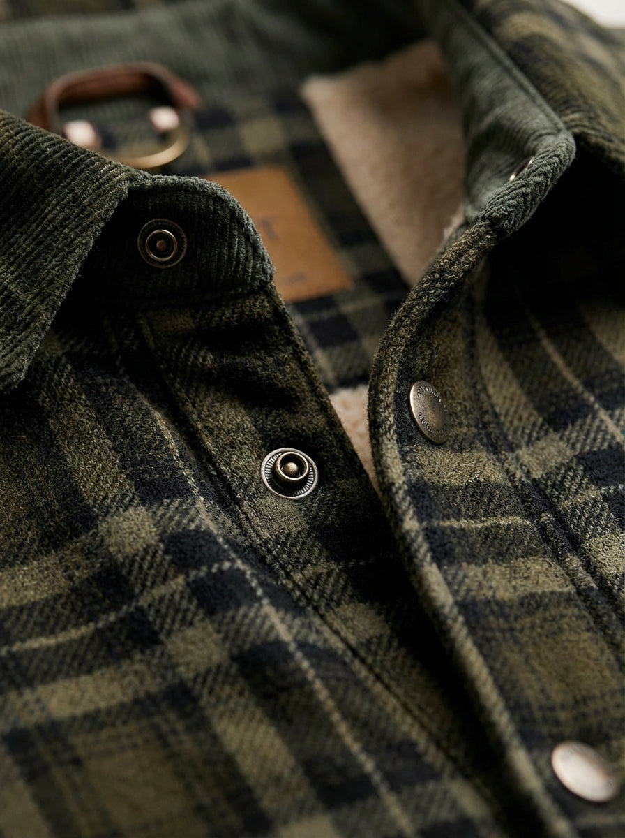 Chaqueta con corderito a cuadros Dark brown