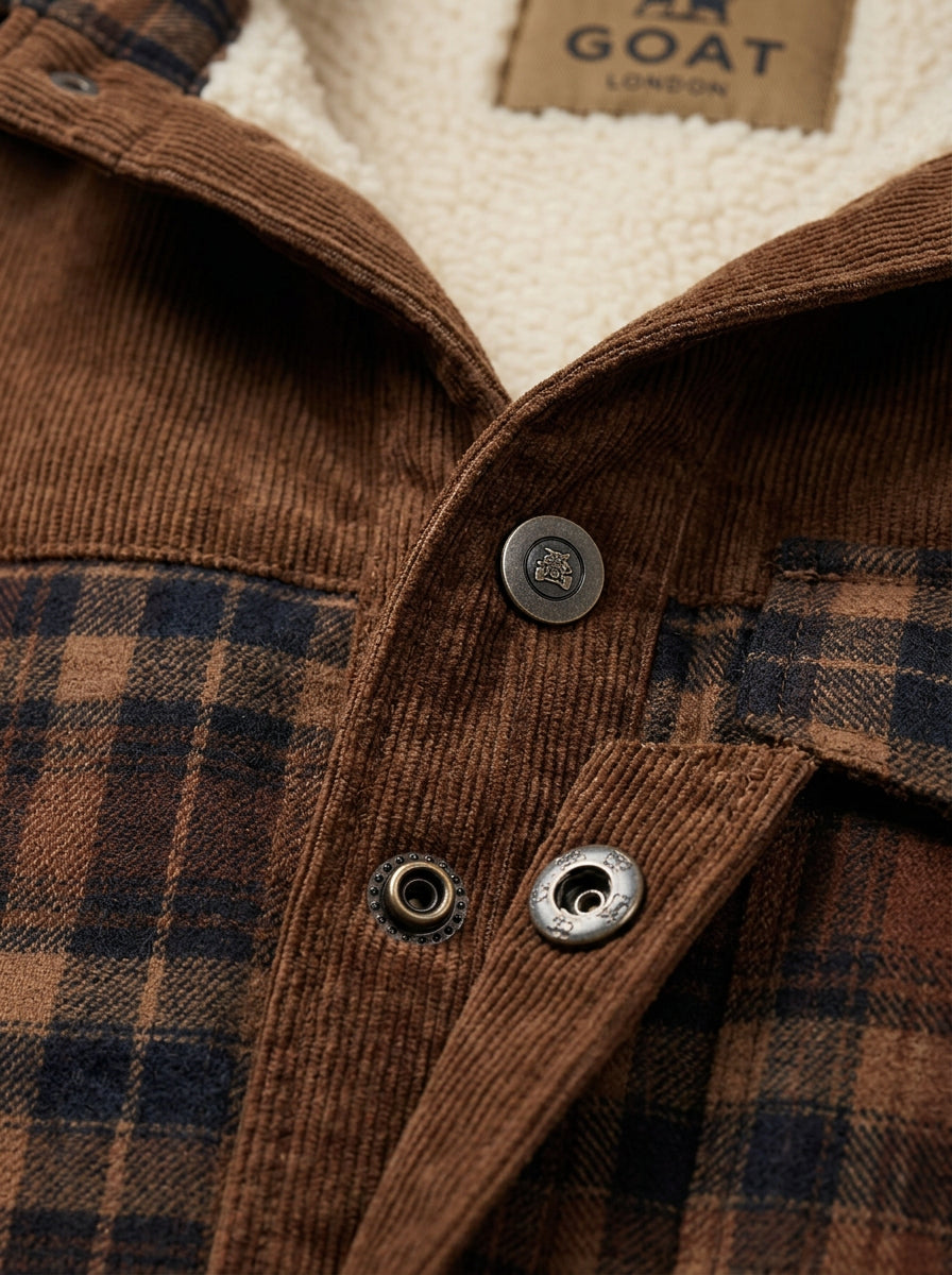 Chaqueta con corderito a cuadros Dark brown