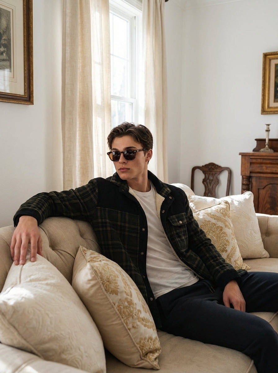 Chaqueta con corderito a cuadros Dark brown