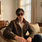 Chaqueta con corderito a cuadros Dark brown