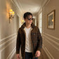 Chaqueta con corderito a cuadros Dark brown