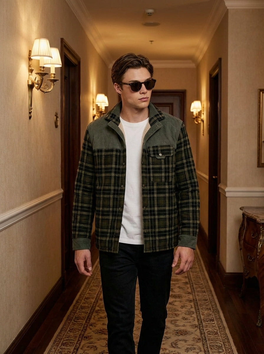 Chaqueta con corderito a cuadros Dark brown