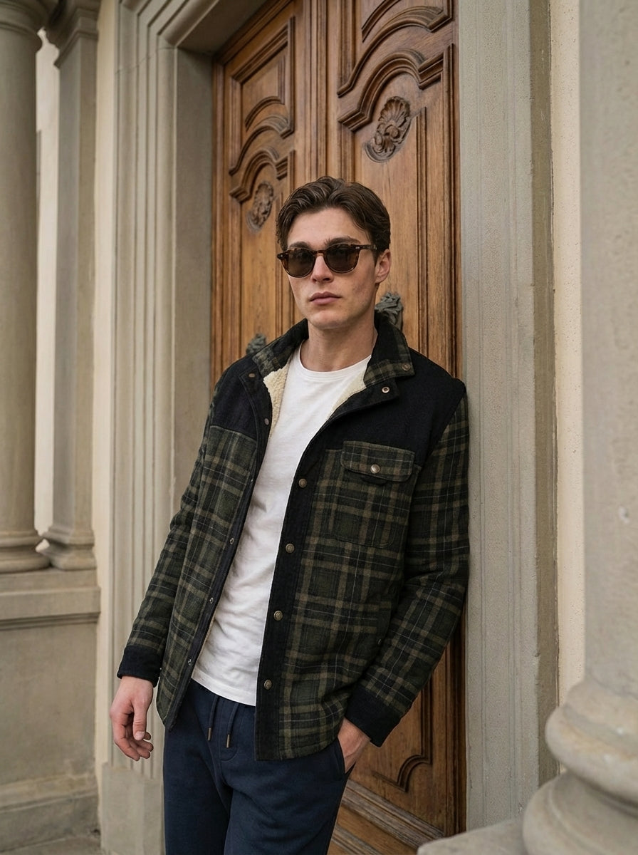 Chaqueta con corderito a cuadros Dark brown