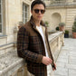 Chaqueta con corderito a cuadros Dark brown