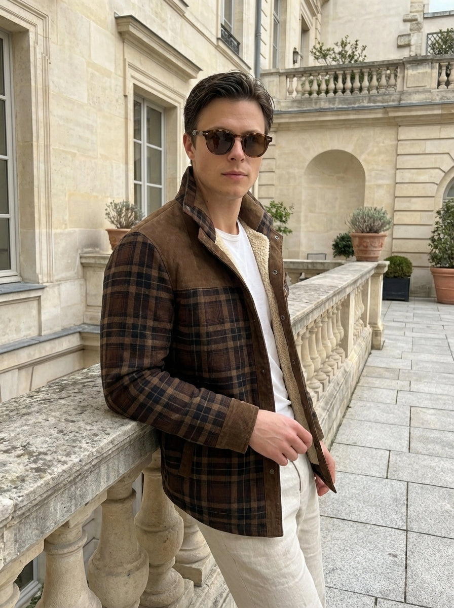Chaqueta con corderito a cuadros Dark brown