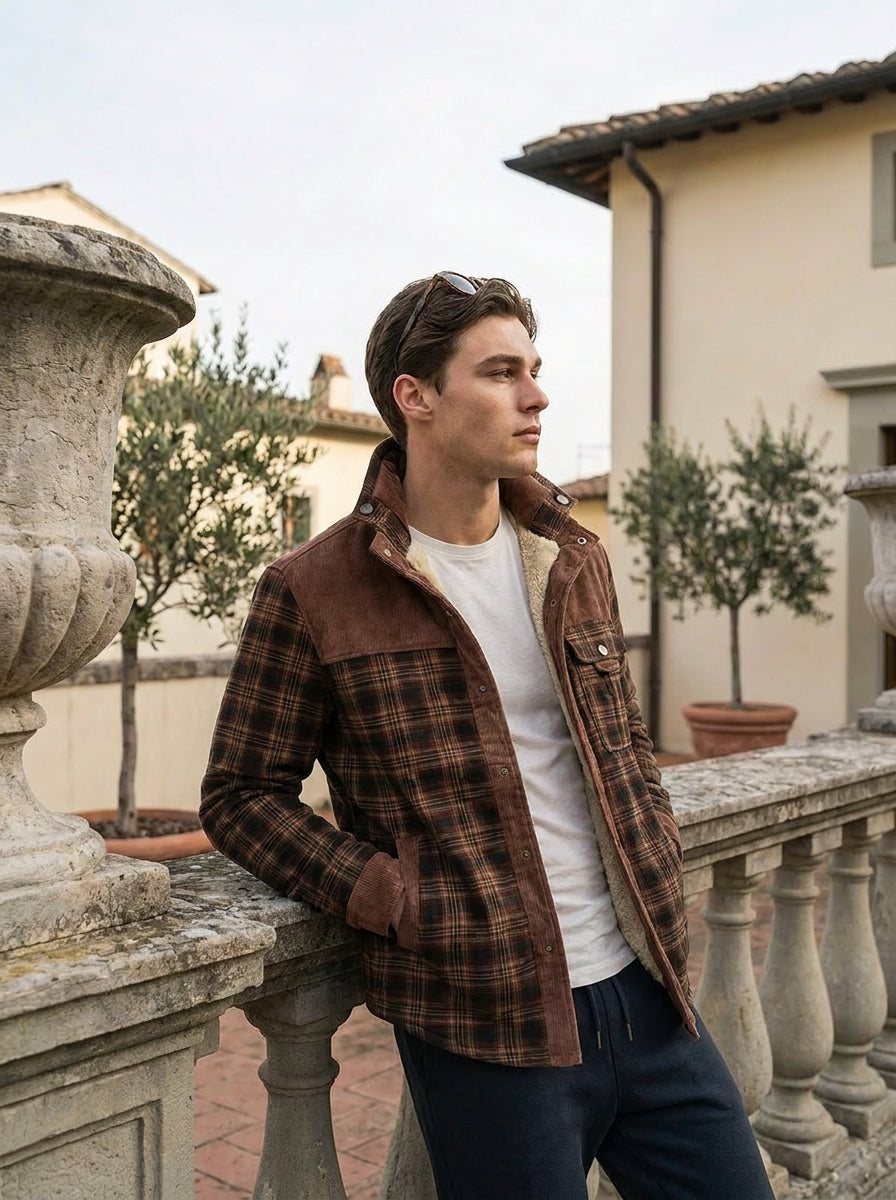 Chaqueta con corderito a cuadros Brown